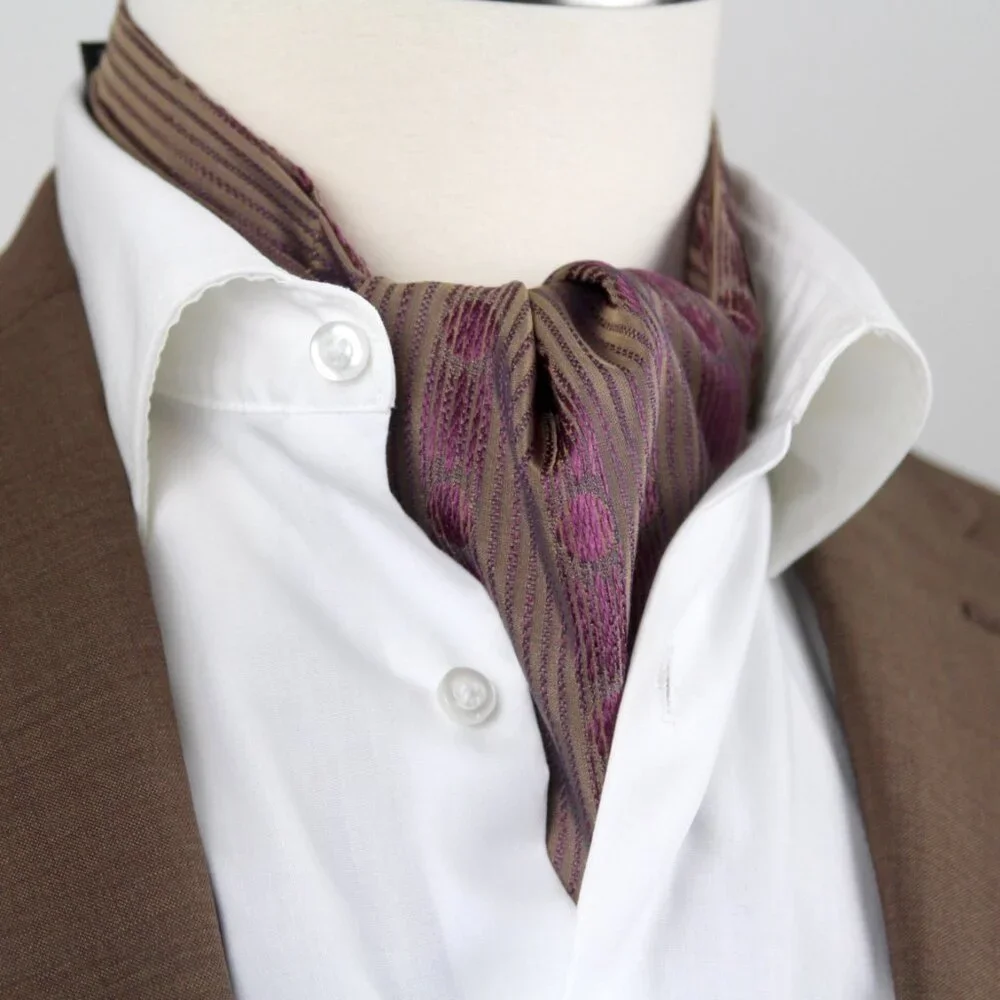 Men's Cravat Ascot 100%silk Gift‎ Box Brown with ornament A244